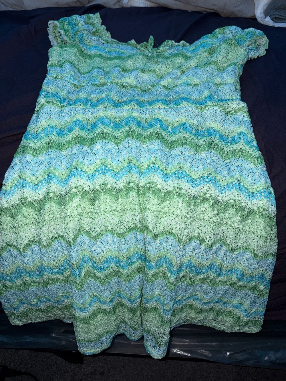 Knitworks Green & Blue Wave-Print Girls' Casual Dress